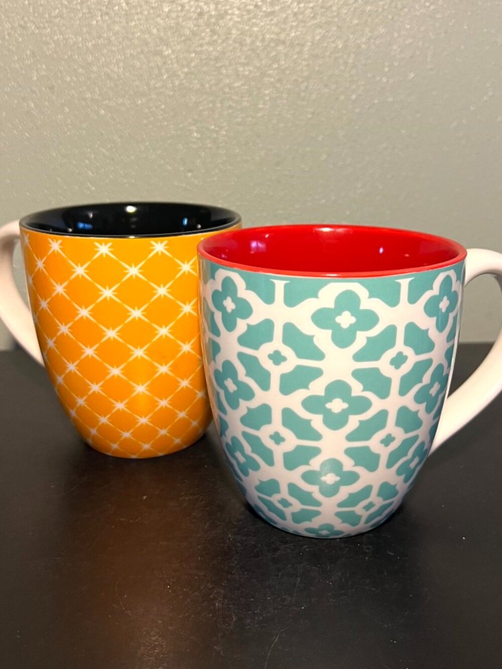 DOWAN Mosaian Ceramic Coffee Mugs Set of 2 Teal Orange 18 oz Large Tea Cups